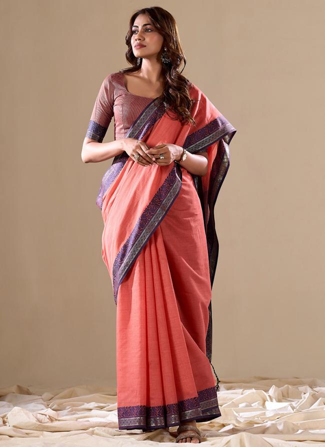 Pure Cotton Pink Party Wear Weaving Saree